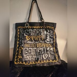 Coach Poppy Black and Gold Tote Bag